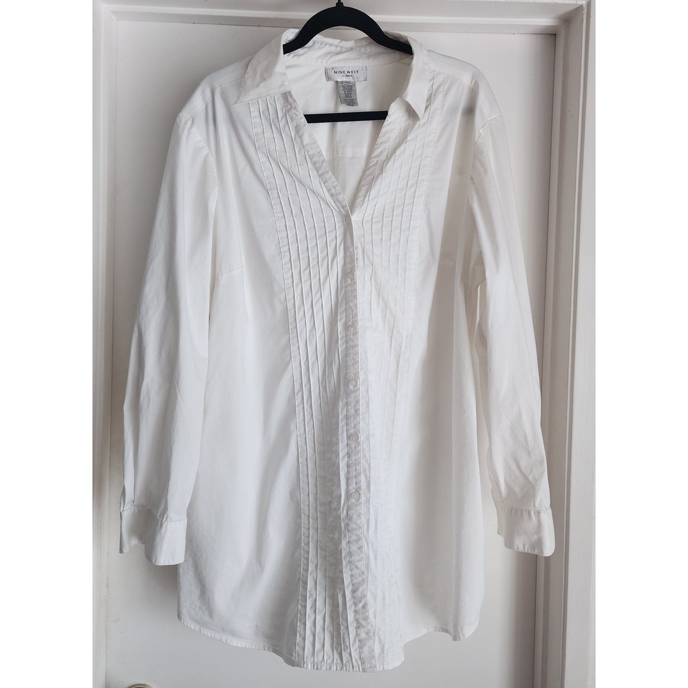 Nine West Button-Down Shirt Women 18W White Collared Long Sleeve Classic Top